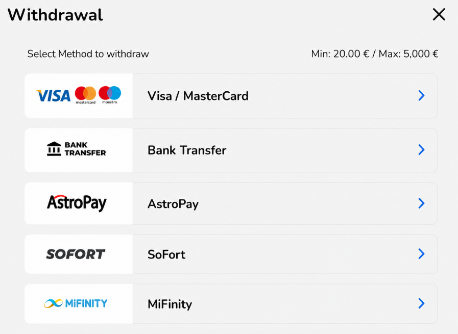 Rooli Casino cashier showing the withdrawal option